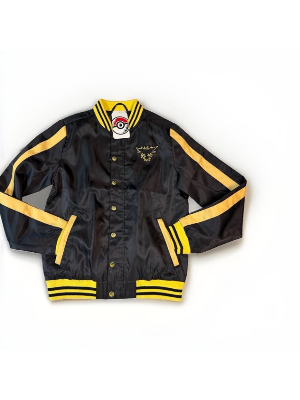 Pokemon Zapdos Snap button Insulated Adult Bomber Jacket - XS -Black /Yellow - Picture 8 of 12